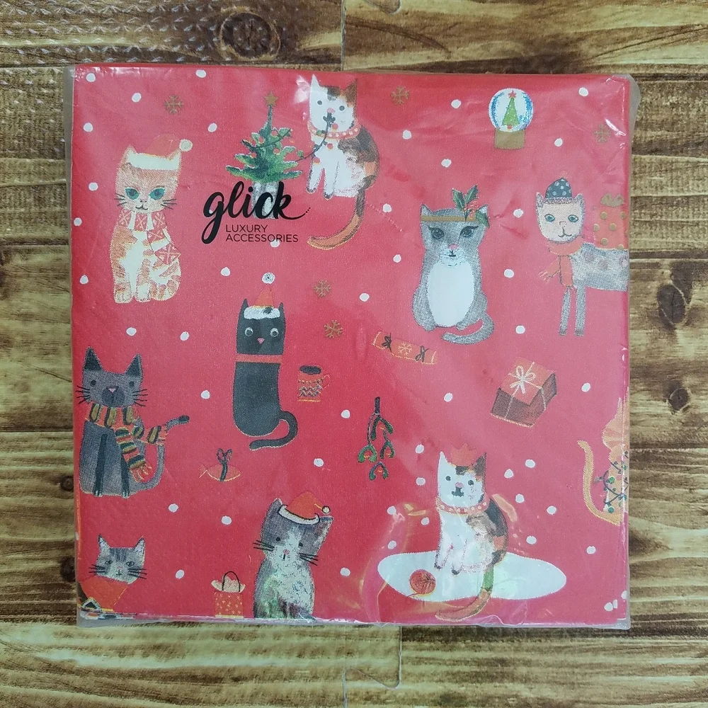 Paper Salad Glick Red Christmas Cat Print Paper Napkins 33x33 cm NWT Holiday
